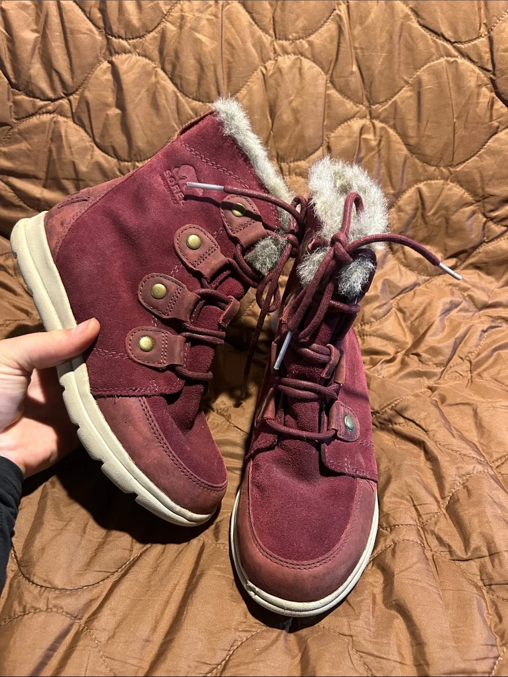 Sorel Kids Burgundy Faux-Fur Lace-Up Winter Boots